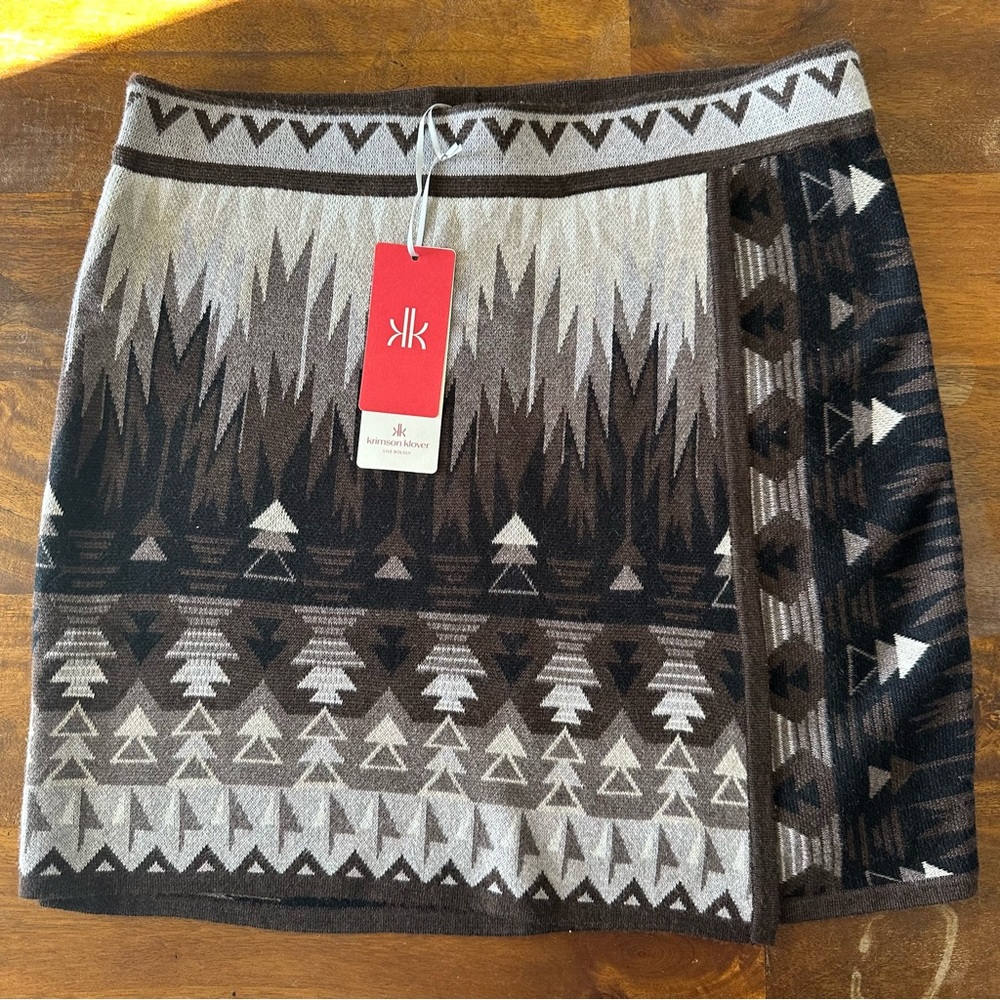 Krimson Klover San Isabel Brown‎ Wool blend faux wrap Skirt ladies L NWT